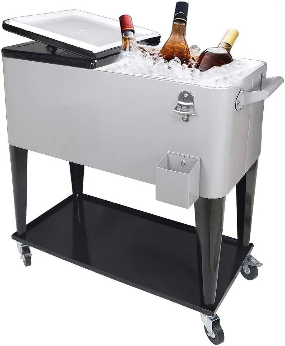 FreeLung 80QT Rolling Cooler Cart with Wheels Ice Chest Outdoor Backyard Coolers on Wheels Silver