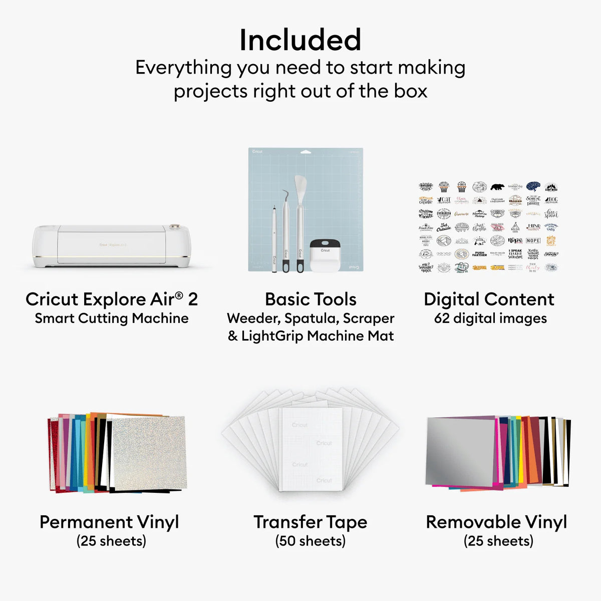 Cricut Explore Air 2 Bundle Cutting Machine  with 100 Pieces of  Vinyl and Tools
