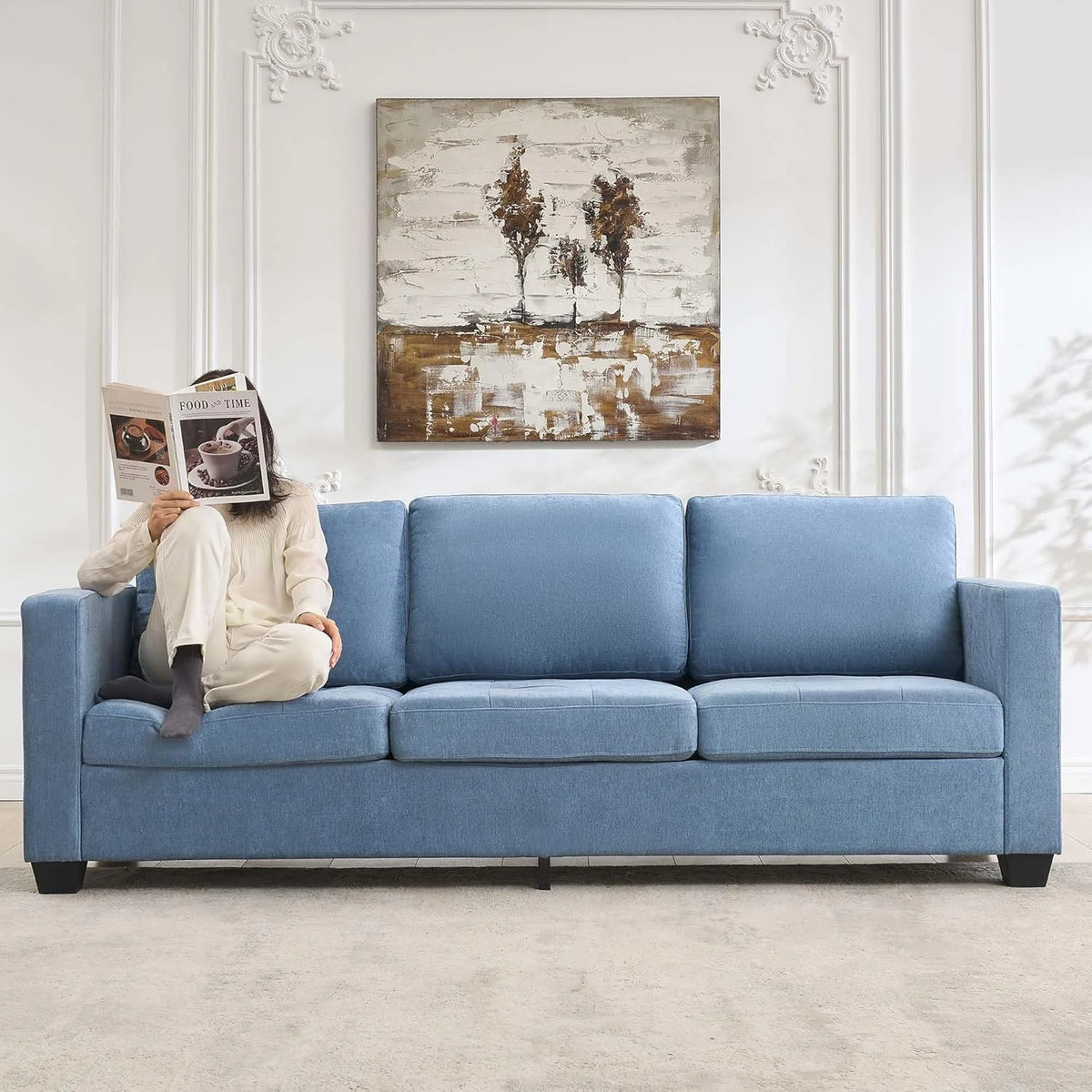 GarveeHome 3 Seat Sofa Couch, 89" Modern Sofa with Armrests, Comfy Couch Sofa with Extra Deep Seat Couches for Living Room Bedroom Apartment and Office, Chenille Beige