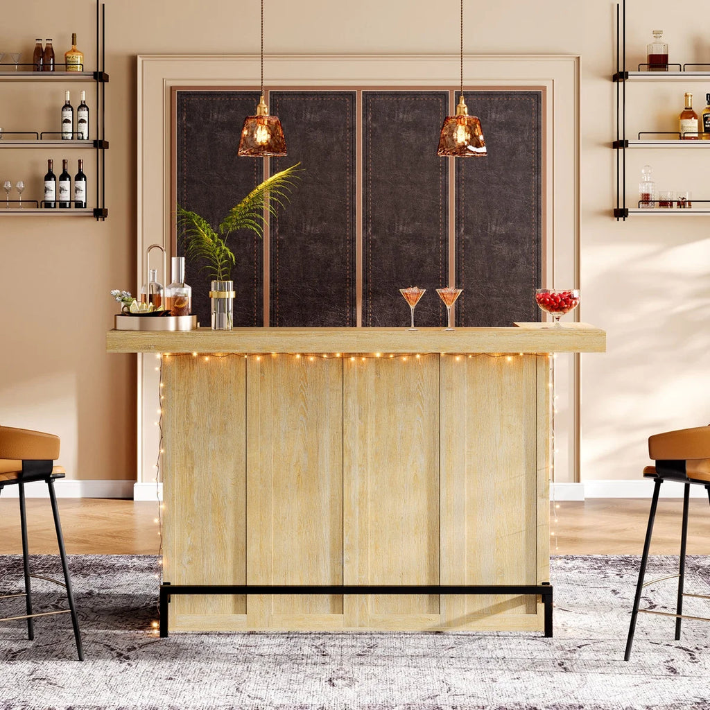Tribesigns 4-Tier Bar Table, 70.9-Inch Large Home Bar Cabinet with Wine Glass Holder and Black Footrest, for Kitchen, Dining Room, Living Room, Pub, Rustic Brown