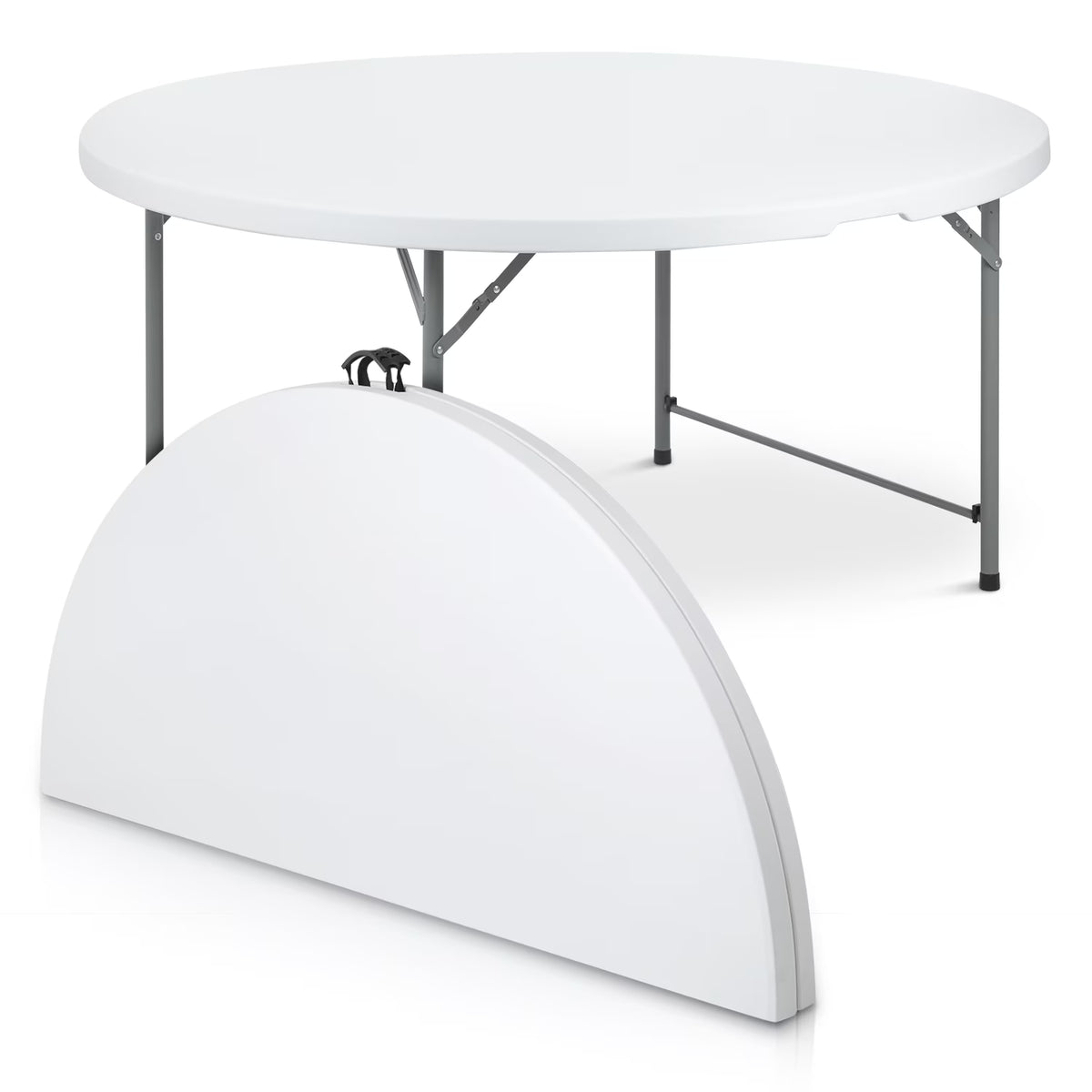 Magshion 5.5FT Round Folding Table, Heavy Duty Plastic Portable Round Table, Indoor Outdoor Foldable Dining Table with Handle, Grey