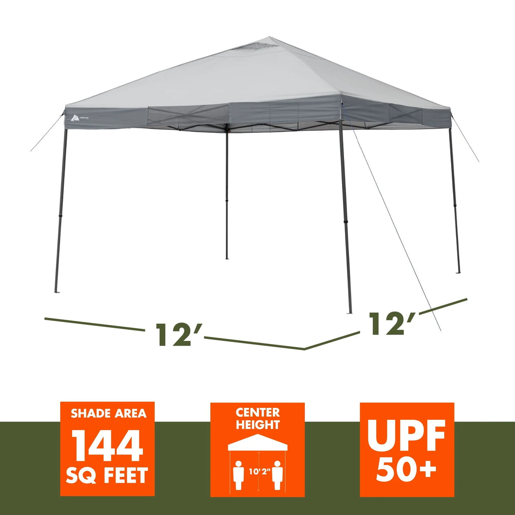 Ozark Trail 12' x 12' Instant Straight Leg Canopy for Camping - Gray