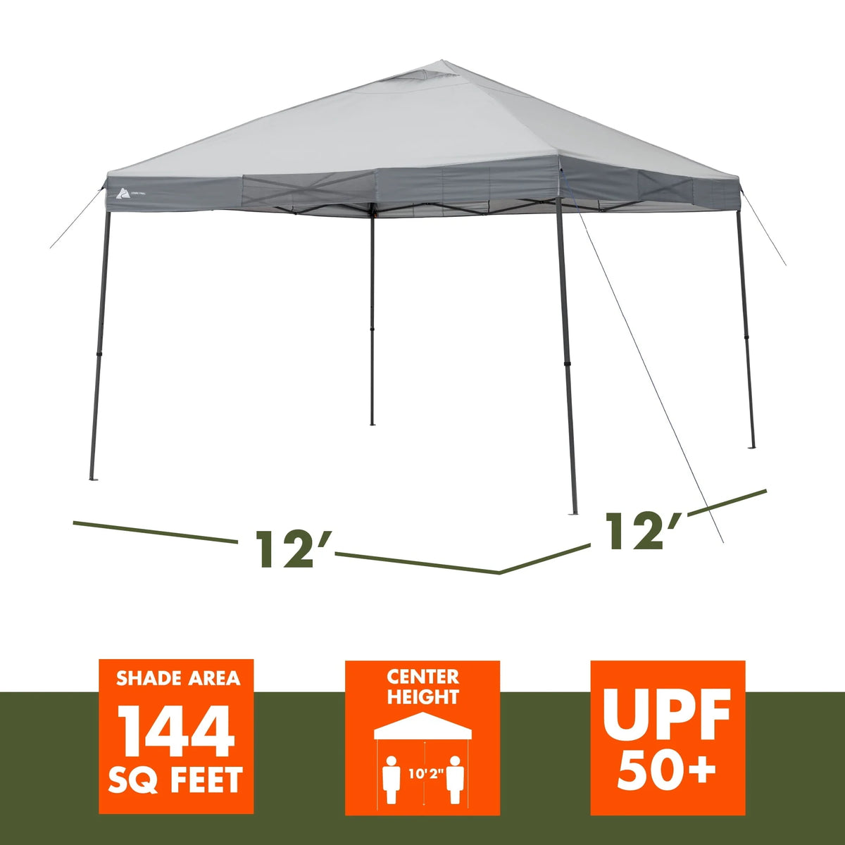 Ozark Trail 12' x 12' Instant Straight Leg Canopy for Camping - Gray