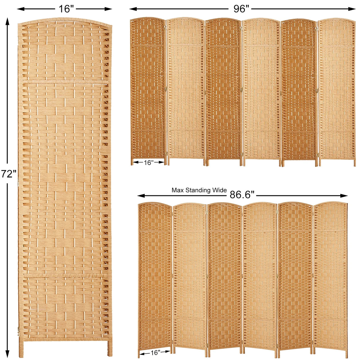 3-Panel Room Divider, 6 ft Office Partition Walls Wood Divider Folding Portable Privacy Screen, Room Dividers and Folding Privacy Screens for Home, Room Separator Wall Dividers,Black