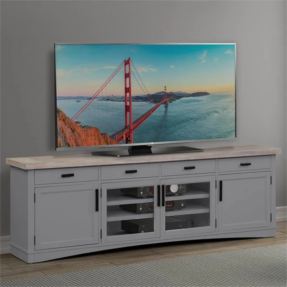 Bowery Hill Americana Wood Modern - Cotton 92" TV Console in White