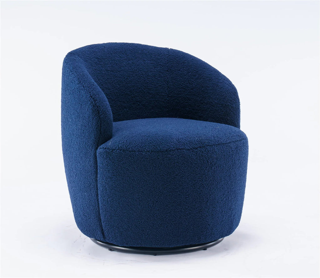 Swivel Barrel Chair, Modern Teddy Fabric Swivel Accent Barrel Chair Armchair, Upholstered Cozy Club Chairs Sofa Arm Chair for Nursery, Bedroom, Office, Hotel, Dark Blue