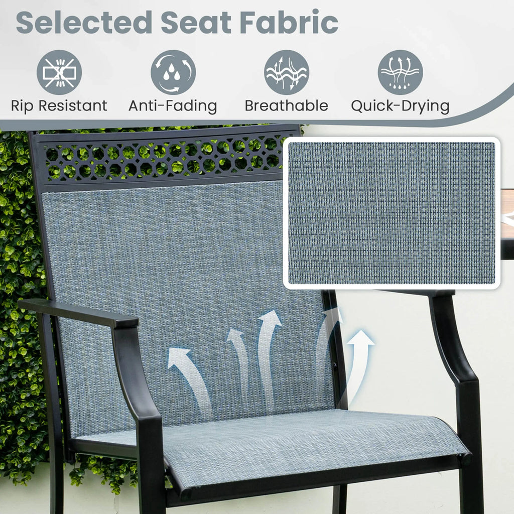 Costway Outdoor Counter Stools Set of 2 with Footrest & Armrests Metal Frame for Backyard Blue
