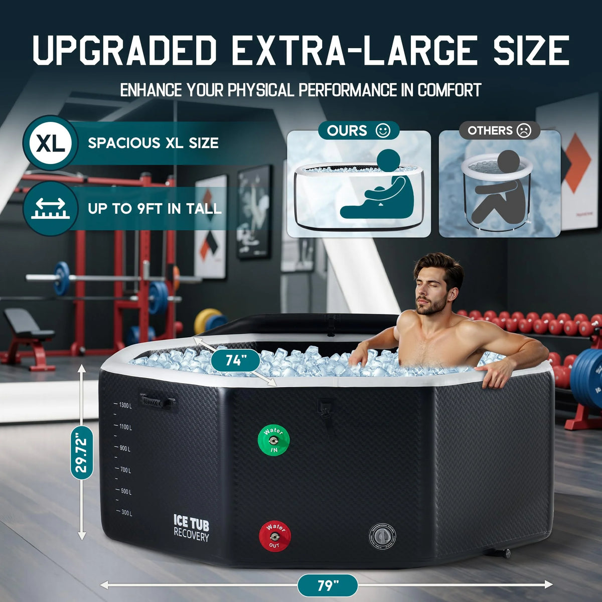 Jocisland Inflatable Cold Plunge Tub for Athletes, Ice Bath Tub with Insulated Lid Non-Slip Mat, Water Chiller Compatible, Portable for Outdoor & Indoor Recovery, 150 Gal, 59"L x 32"W x 28"H