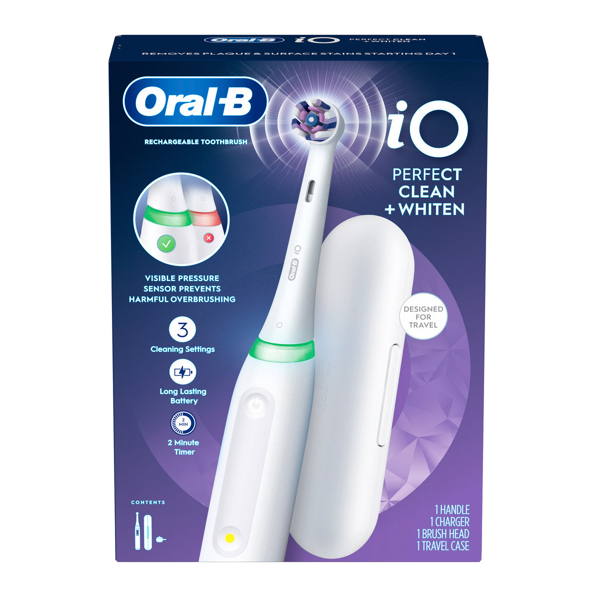 Oral-B iO Series 3 Perfect Clean & Whiten Rechargeable Electric Toothbrush, 1-pack