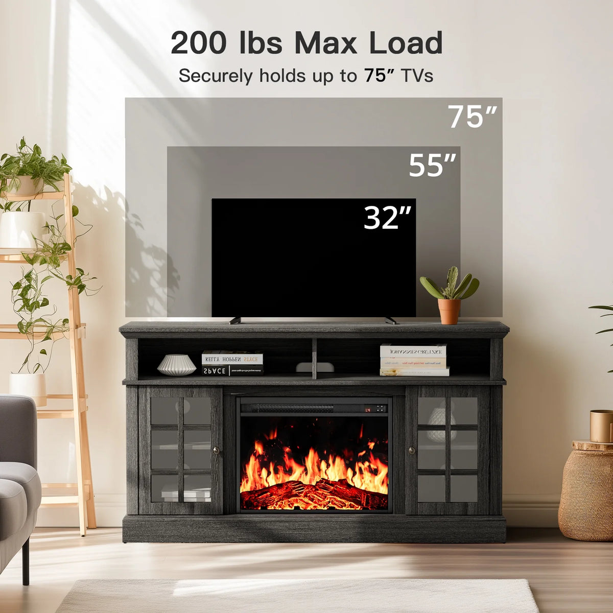 Electric Fireplace TV Stand for 75�� TVs Fireplace Entertainment Center TV Console Table with 23�� Fireplace, Holds up to 200 lbs