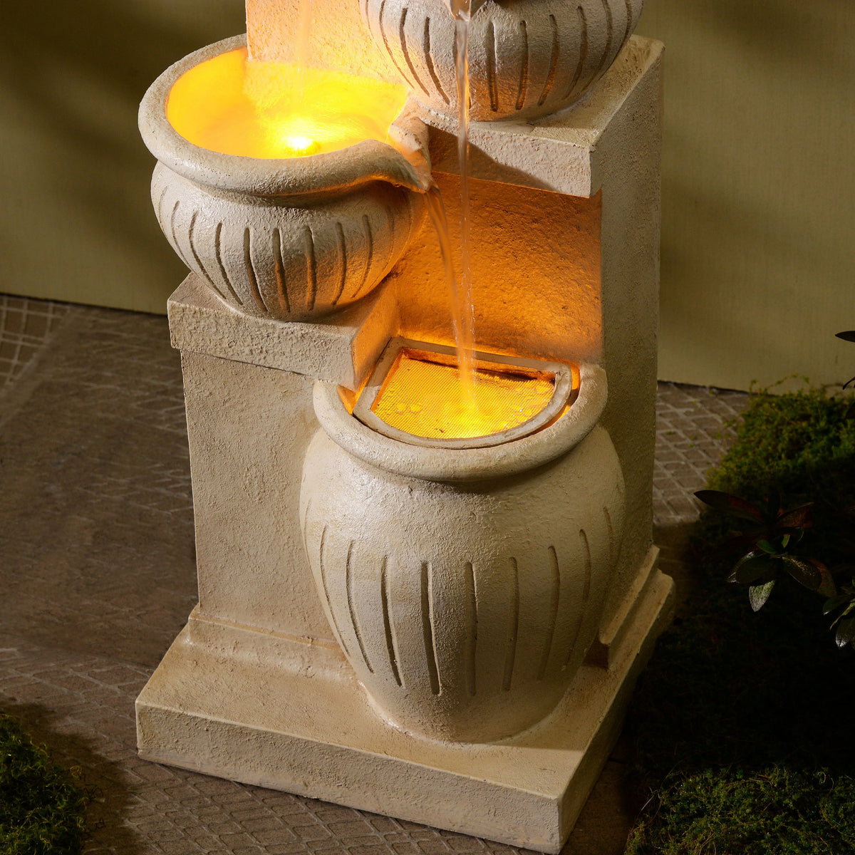 Teamson Home Outdoor Water Fountain with Lights�C 4-Tier Cascading Bowl Design with LED Light & Solar Pump, Solar-Powered Water Fountain Outdoor Garden, Yard, or Patio D��cor, Navy Blue