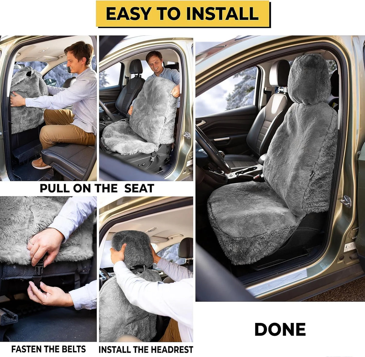 Zone Tech Genuine Sheepskin Ivory Car Seat Cover, Fluffy Luxury Wool Front Seat Covers, Universal Fits Car, Truck, SUV, & Van