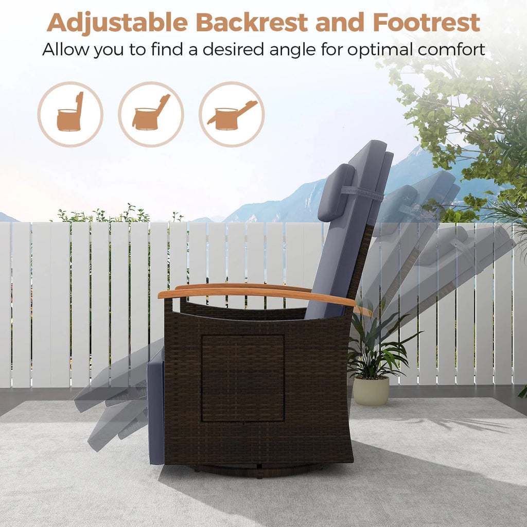 Costway Outdoor 360�� Swivel Rattan Recliner Chair Patio Wicker Chaise Lounge Chair Beige