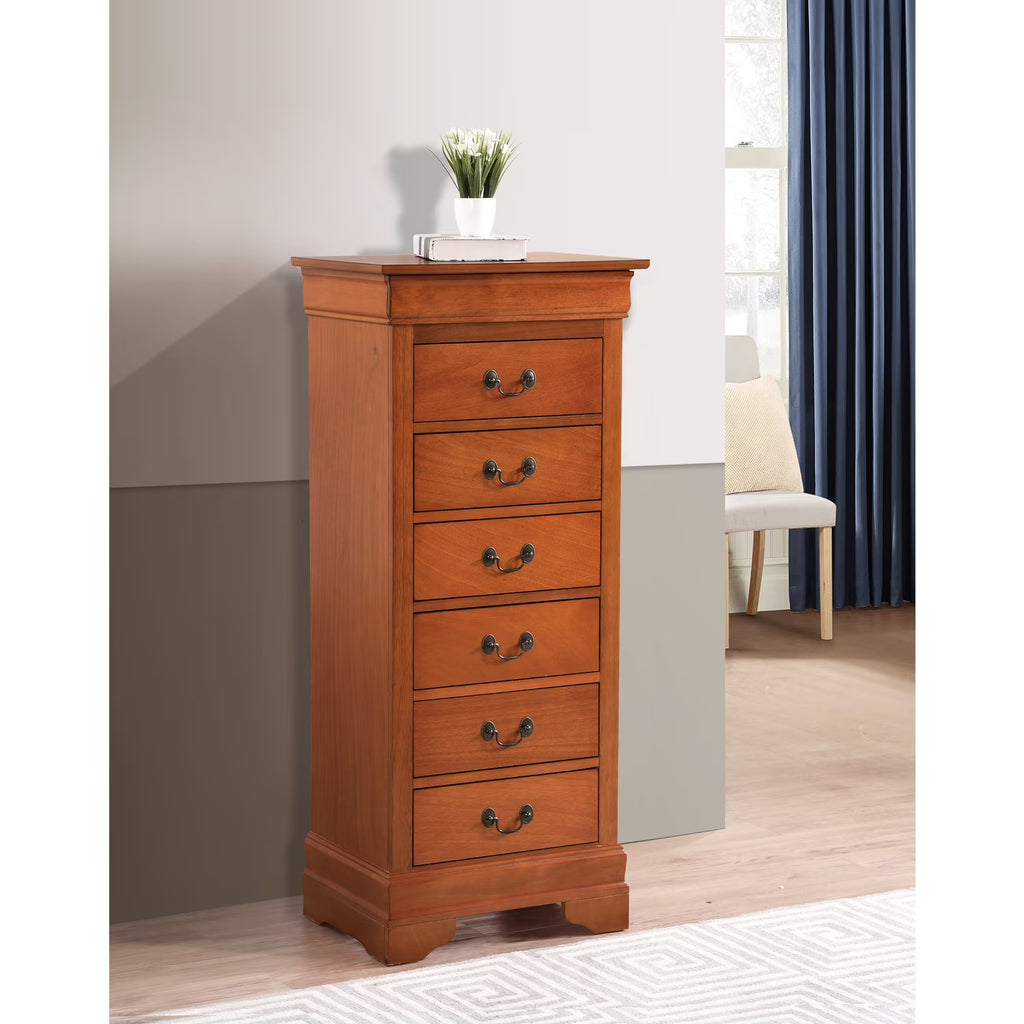 Glory Furniture Louis Phillipe 7 Drawer Lingerie Chest in Cherry