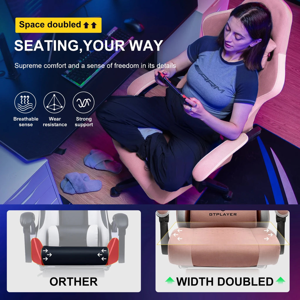 GTPLAYER Ergonomic High Back Pocket Spring Cushion Gaming Chair with Footrest & Linkage Armrests, Black