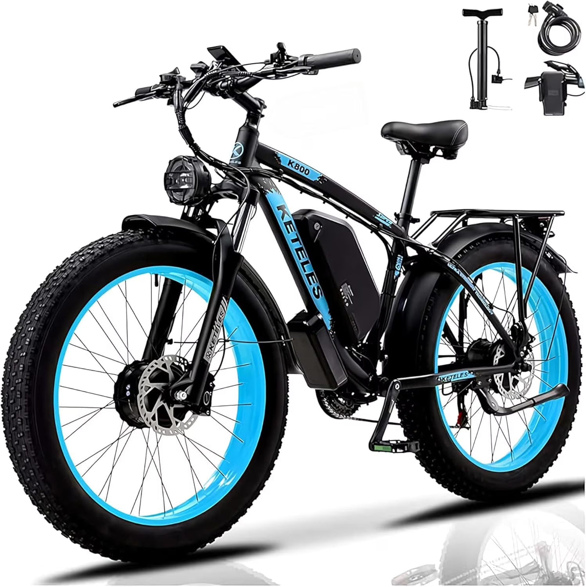 KETELES Electric Bike for Adults, Peak 4000W Dual Motor Ebike，26" Fat Tire Electric Mountain bike,  48V 23AH Removable Battery UL 2849.