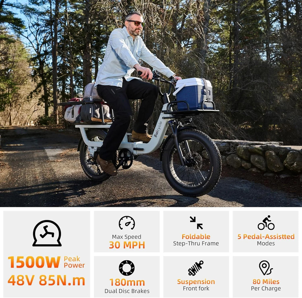 Electric Bike for Adults with 1500W Peak Motor,80Miles Max Range,7 Speed Gear,750WH Detachable Battery,Folding Ebike with 20'' Fat Tire，Full Suspension UL Certificated Bicycle