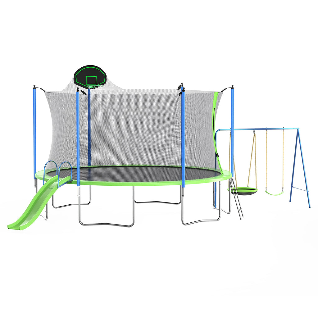 SOGES 12ft Trampolines with Slide and Swing, Basketball Hoop, 4�C7 Kids