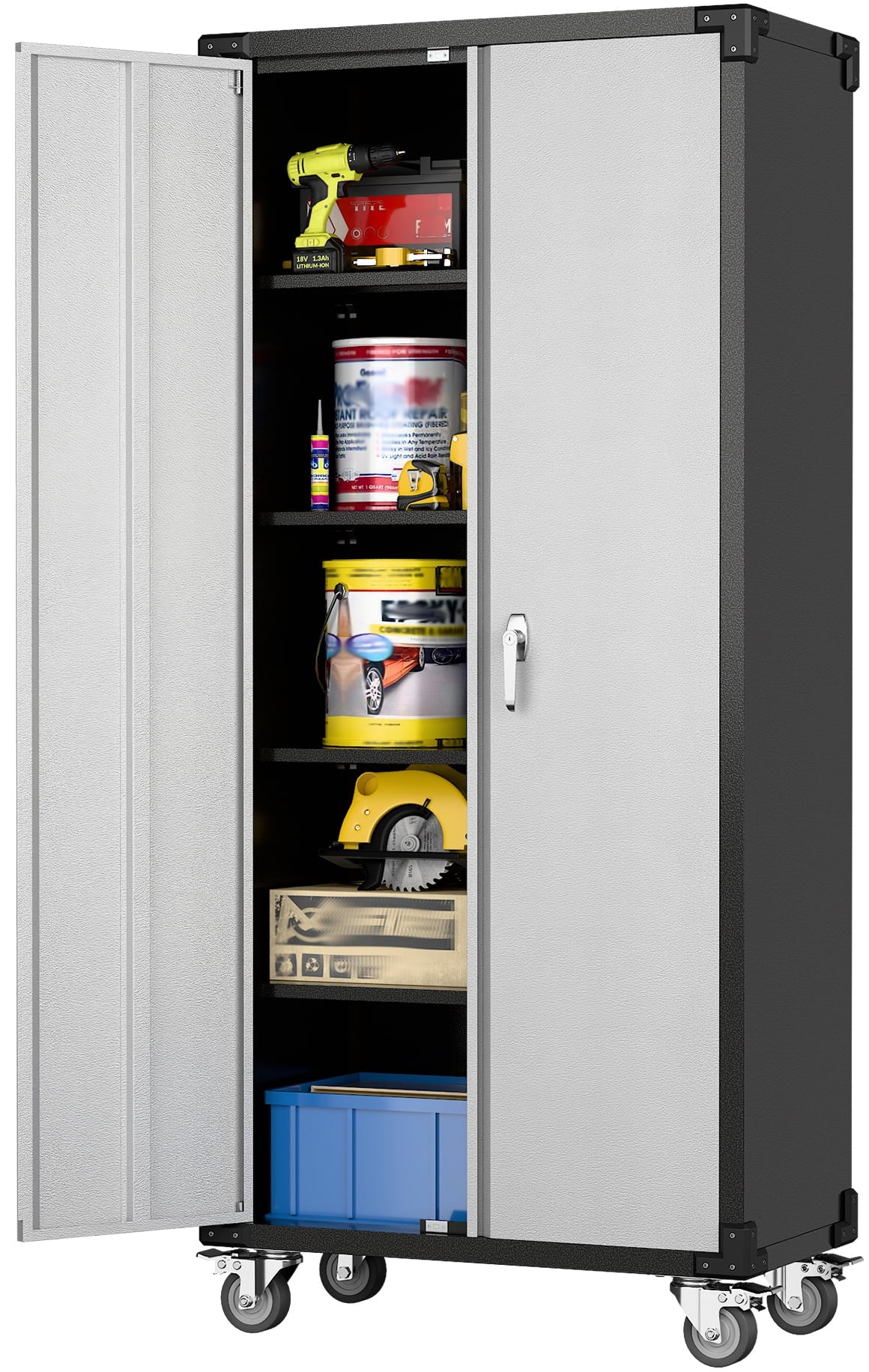 SUPEER 71" Metal Storage Cabinets with Wheels and Pegboards, Industrial Cabinet with 2 Drawers and 2 Adjustable Shelves,, Assembly Required
