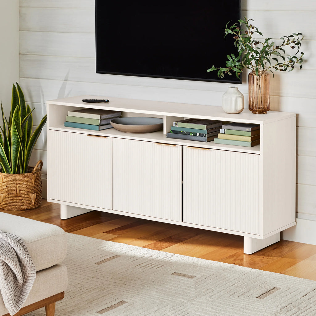 Better Homes & Gardens Lillian Fluted TV Stand for TVs up to 70", Natural Pine Finish