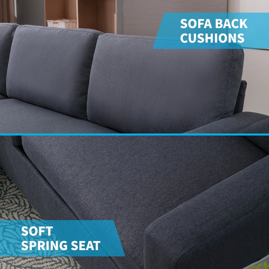 Mjkone Convertible Sectional Sofa Couch with Storage Ottoman, 86" W L-Shaped Couch for Living Room, 3-Seat Sofas with Reversible Chaise, Sectional Couches for Living Room/Office/Bedroom (Dark Gray)