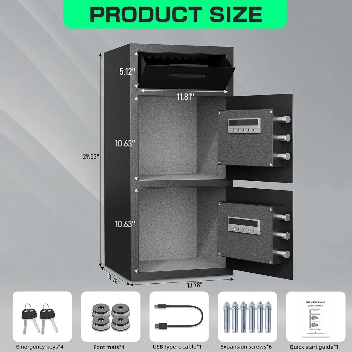karbeen 7.0 Cu ft Large Safe Box Fireproof Waterproof, Digital KeypadHome Safe with Deposit Slot & Dual Alarm System, Money Safe With Mute Function and LED Light, Security Box for Money Valuables