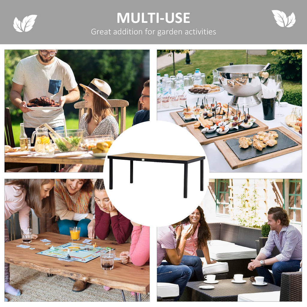 Outsunny 75" x 35" Outdoor Dining Table for 8 People, Rectangular Aluminum Frame Garden Table with All-Weather Faux Wood Top, Natural