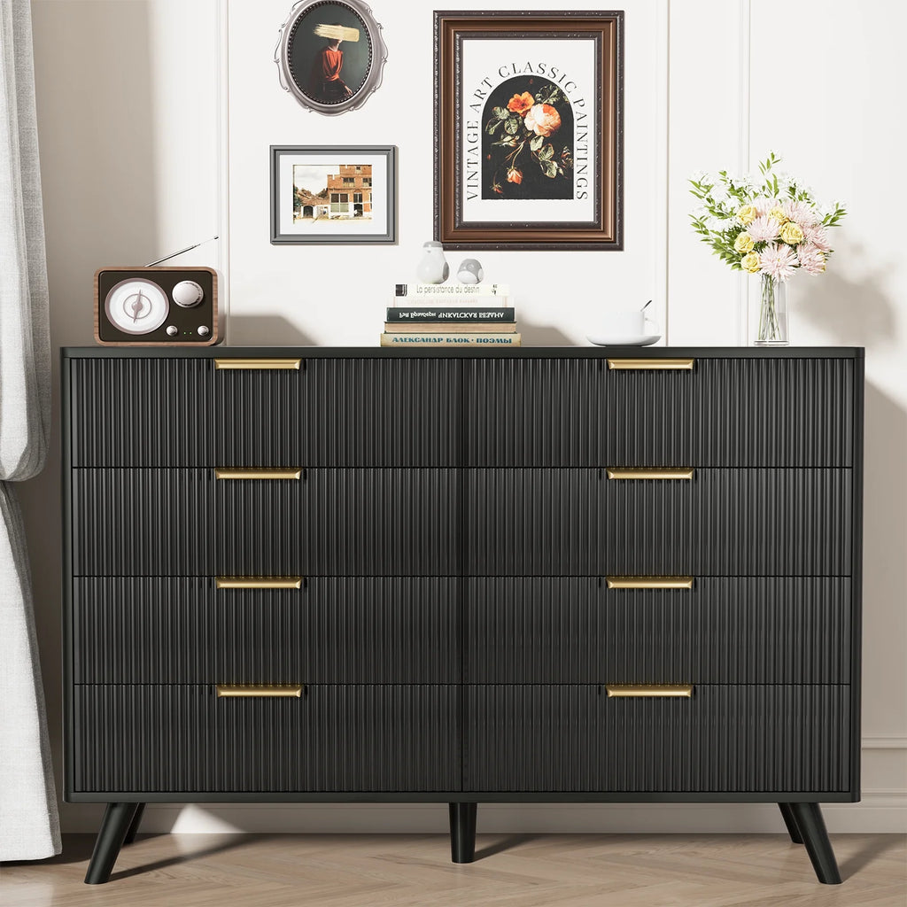 Planntonneo Boho Fluted 6 Drawer Dresser, Wooden Chests for Bedroom