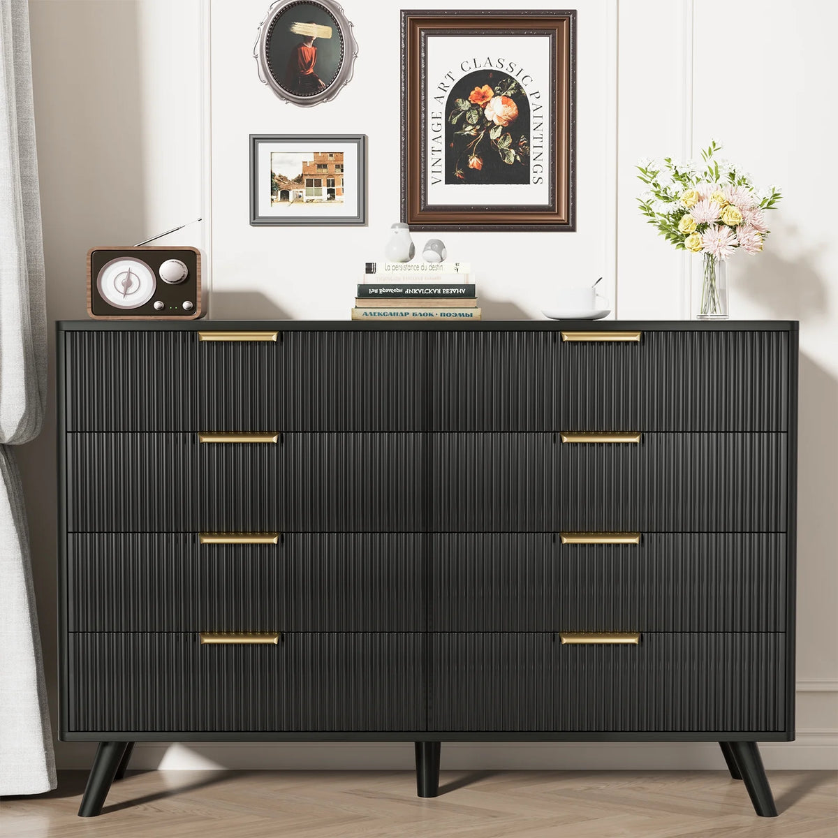 Planntonneo Boho Fluted 6 Drawer Dresser, Wooden Chests for Bedroom