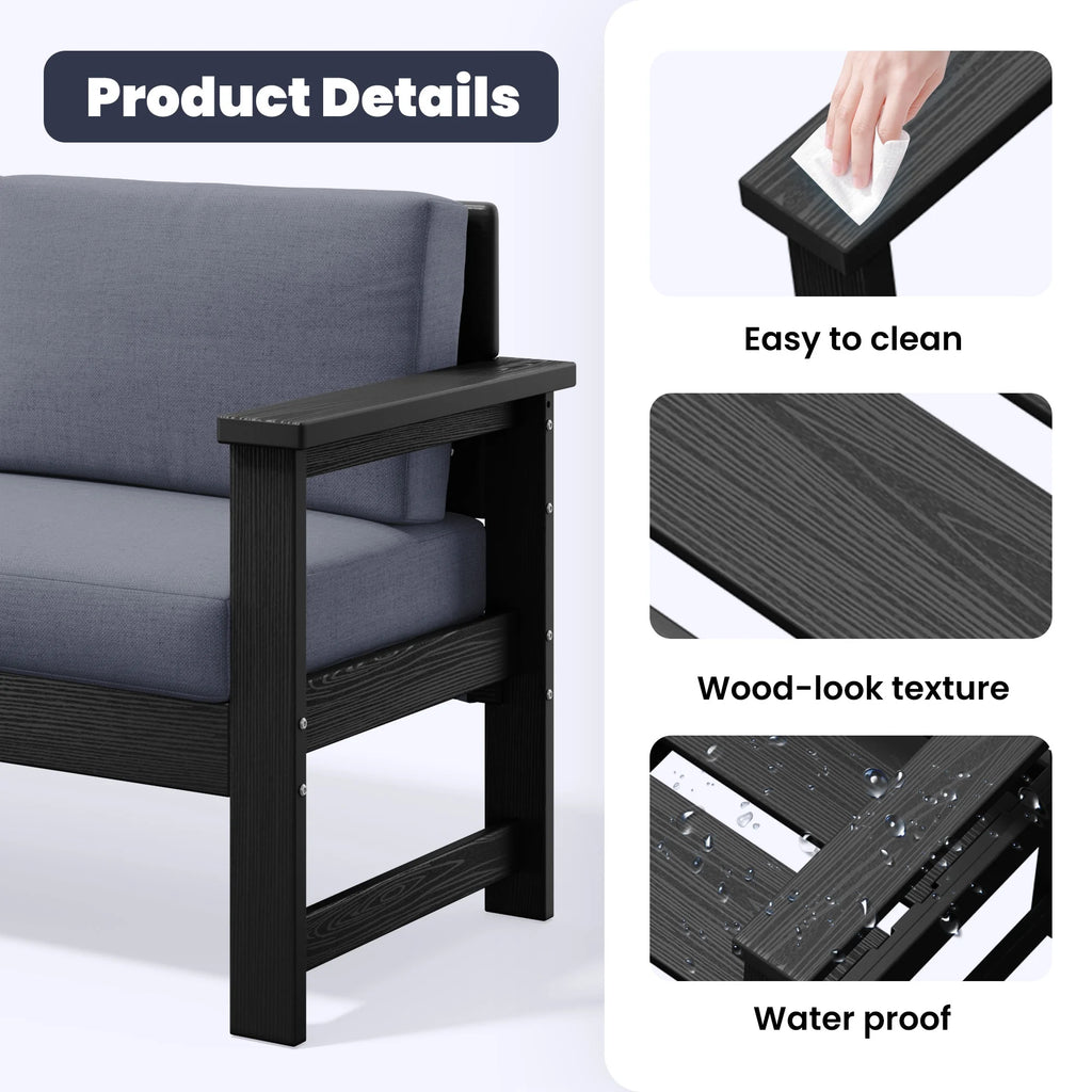 JUSTLET Patio Furniture Sets,2 Pieces Outdoor Chairs With Gray Cushions, Black