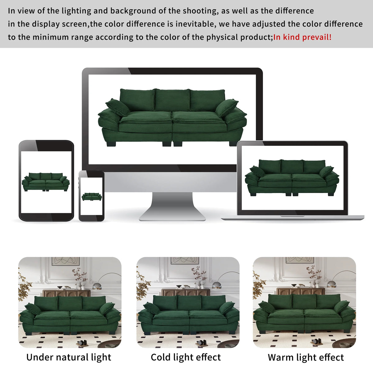 NYBOPAVIS 85.4" Corduroy Sofa, Oversized Loveseat Sofa Couch for Living Room Green