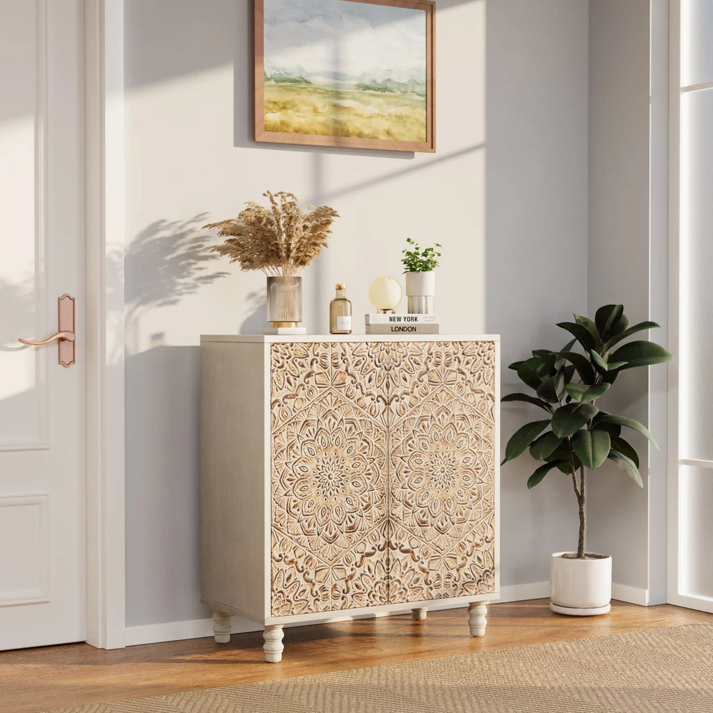 COSIEST Vintage Sideboard Cabinet, Farmhouse Buffet with Adjustable Shelf for Kitchen, Dining Room, Living Room