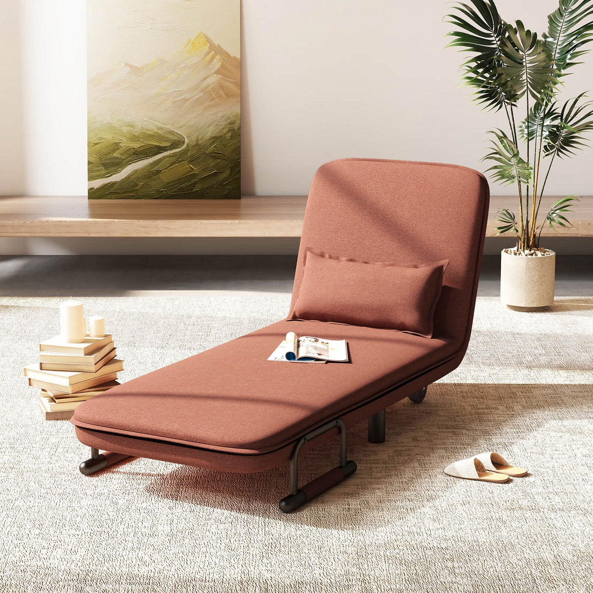 Costway 3-in-1 Convertible Sofa Bed with 5-Position Adjustable Backrest & Lumbar Pillow Brown