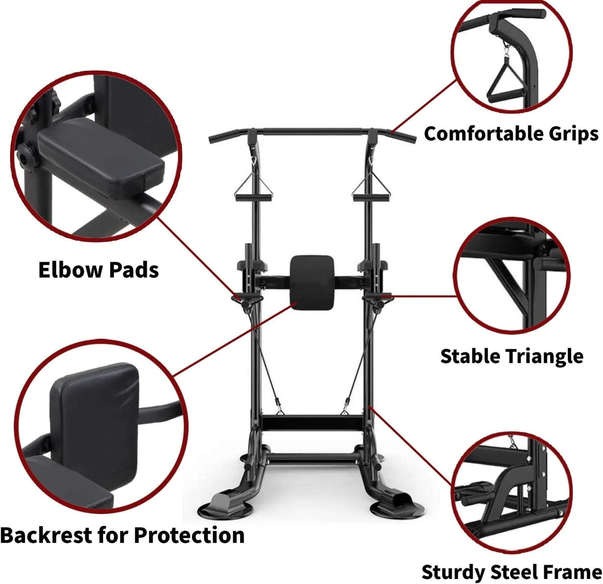 Tappio Multifunction Power Tower Dip Bar Station Pull Up Bar Stand for Home Gym, Adjustable Strength Training Fitness Equipment with Backrest,400lb Capacity