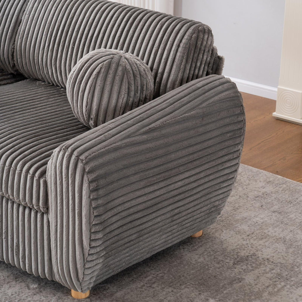 84" White Corduroy Loveseat Sofa, Modern Sectional Couch for Living Room, Apartment, Bedroom & Home Office, Solid Wood Frame, Comfortable Upholstered Seat