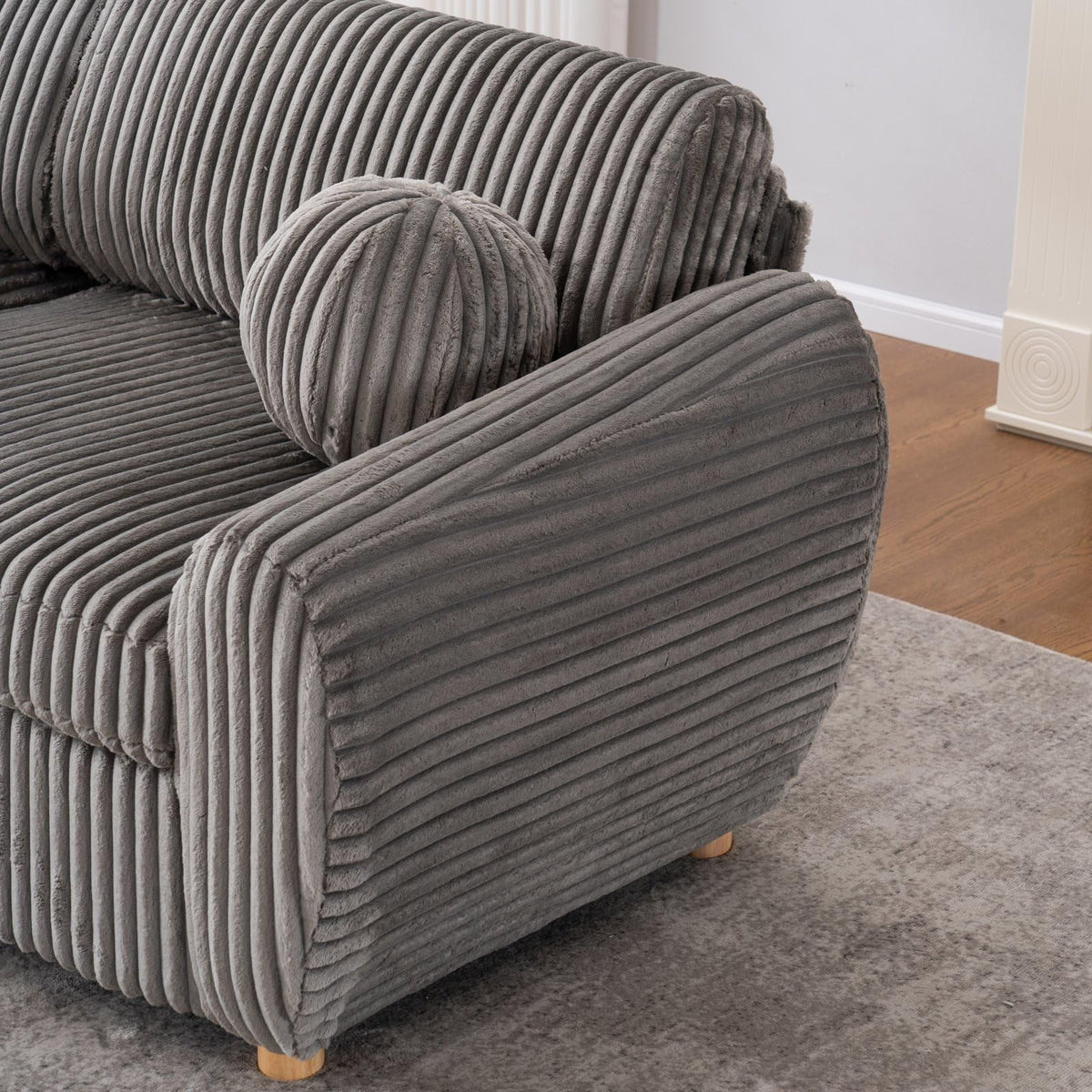 84" White Corduroy Loveseat Sofa, Modern Sectional Couch for Living Room, Apartment, Bedroom & Home Office, Solid Wood Frame, Comfortable Upholstered Seat