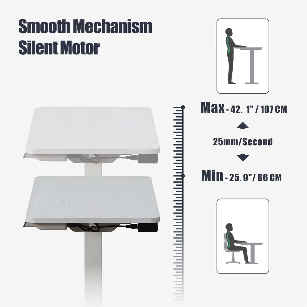 Homy Casa Adjustable Height Lap Desk, Mobile Work Table for Bedside or Sofa, White