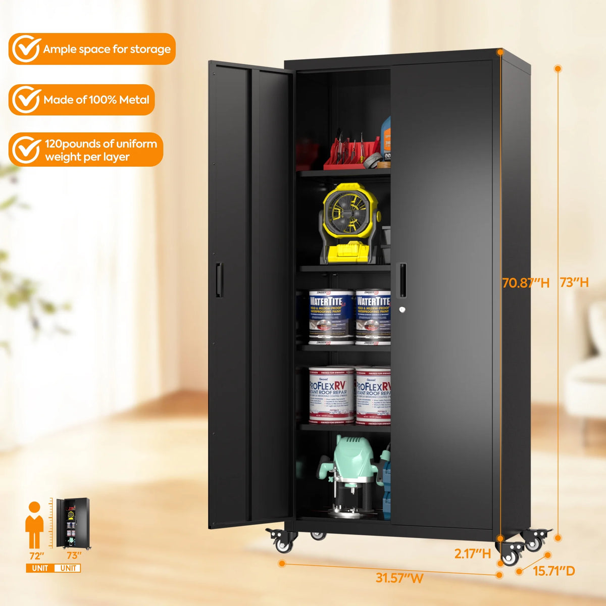 SUPEER 71" Metal Storage Cabinets with Wheels and Pegboards, Industrial Cabinet with 2 Drawers and 2 Adjustable Shelves,, Assembly Required