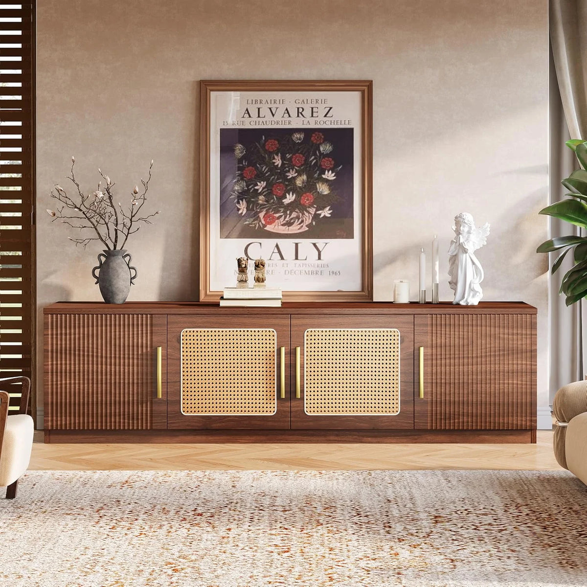 Tribesigns 70.9" TV Stand for Living Room, Mid Century Modern Entertainment Center with 6-Tier Storage Shelf