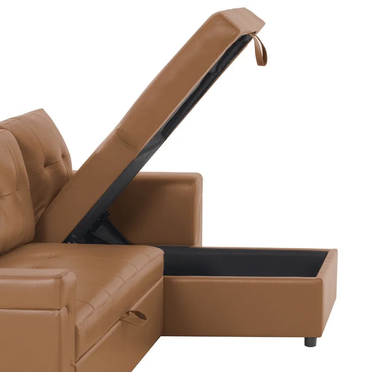 Naomi Home Perry Modern Leather Sectional Sofa with Storage Chaise-Color:Caramel,Fabric:Air Leather