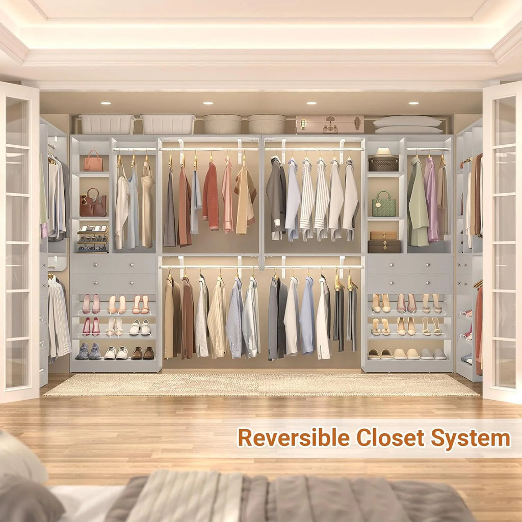 iSunirm 5FT Closet System with Drawers,5FT Closet System with Drawers, 60" Closet Organizer System with 2 Hanging Shelving Perfect Storage Solution for Organizing Your Closet