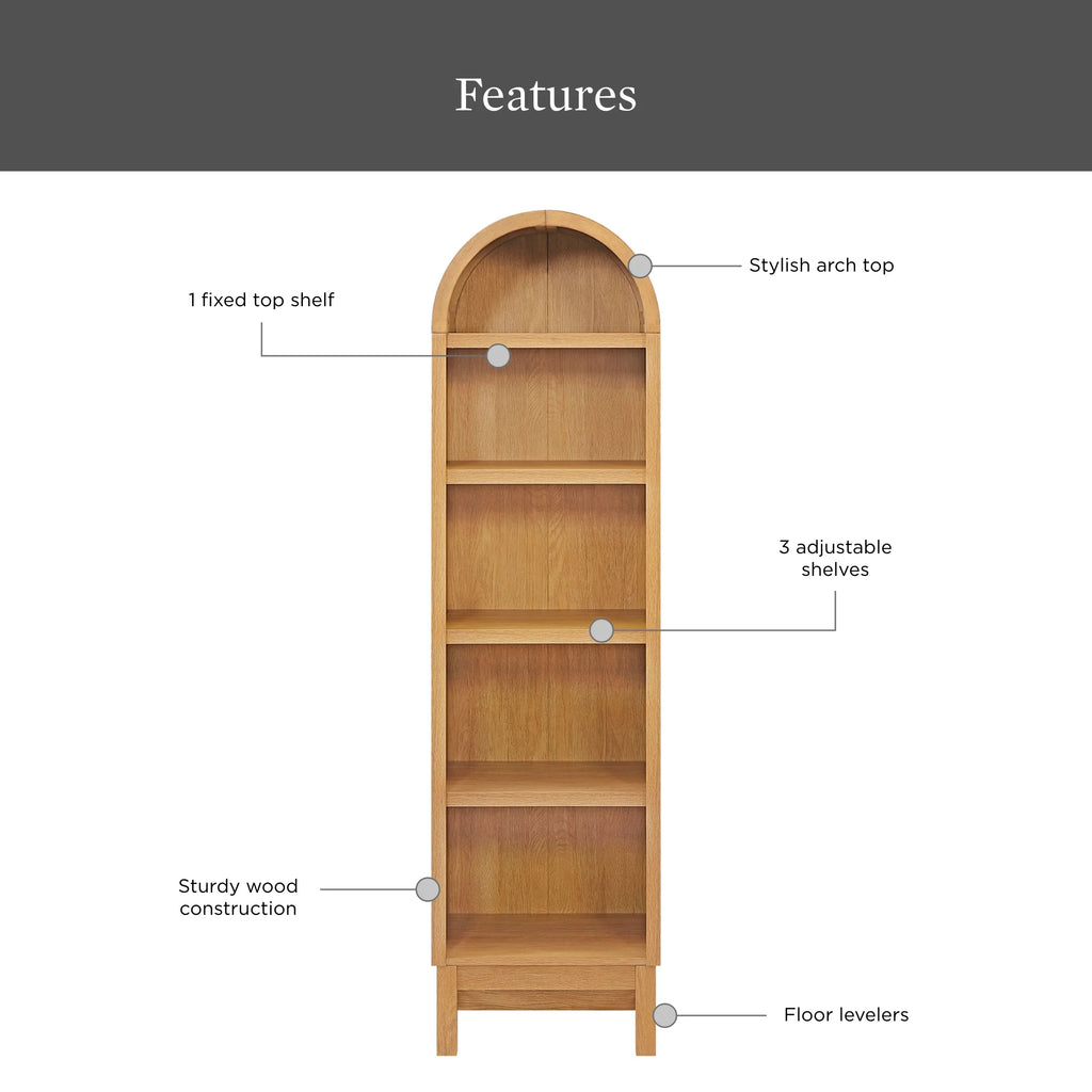 Better Homes & Gardens Juliet Narrow Arch Bookcase, Rich Black and Light Honey