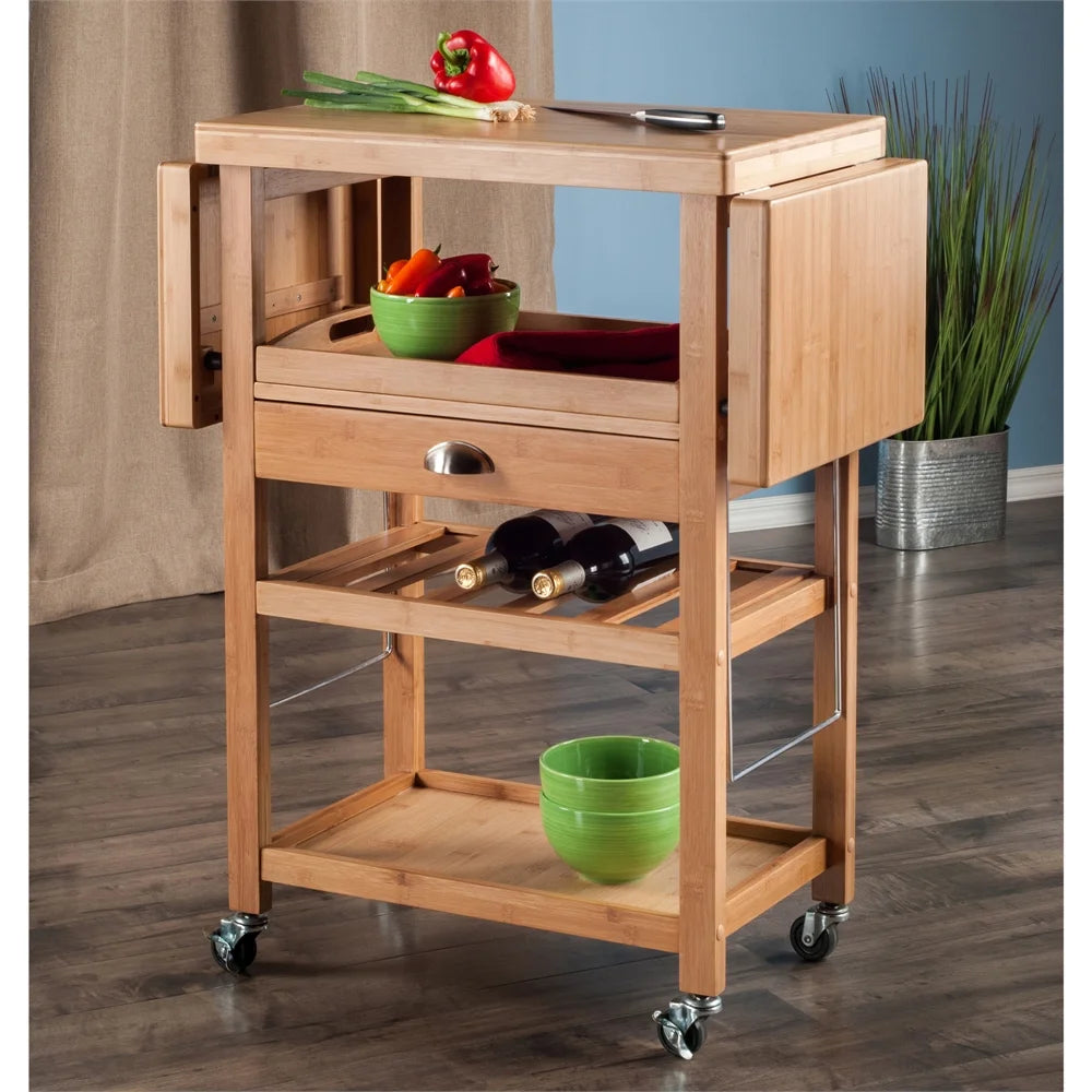 Winsome Wood Barton Drop Leaf Kitchen Utility Cart, Bamboo Finish