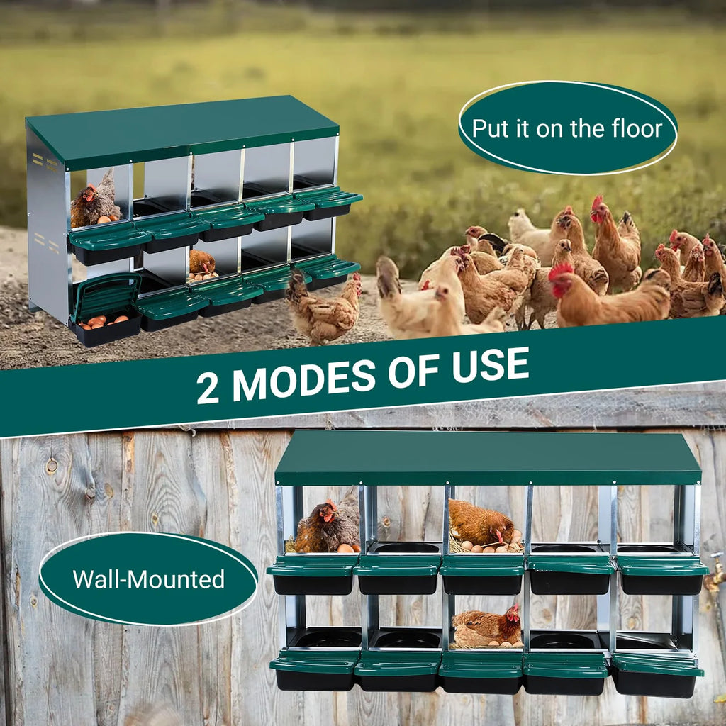 Chicken Nesting Box, 6/8/10 Compartment Nesting Box, Heavy Duty Chicken Coop Nesting Box with Removable Tray, Metal Chicken Laying Box for Chicken