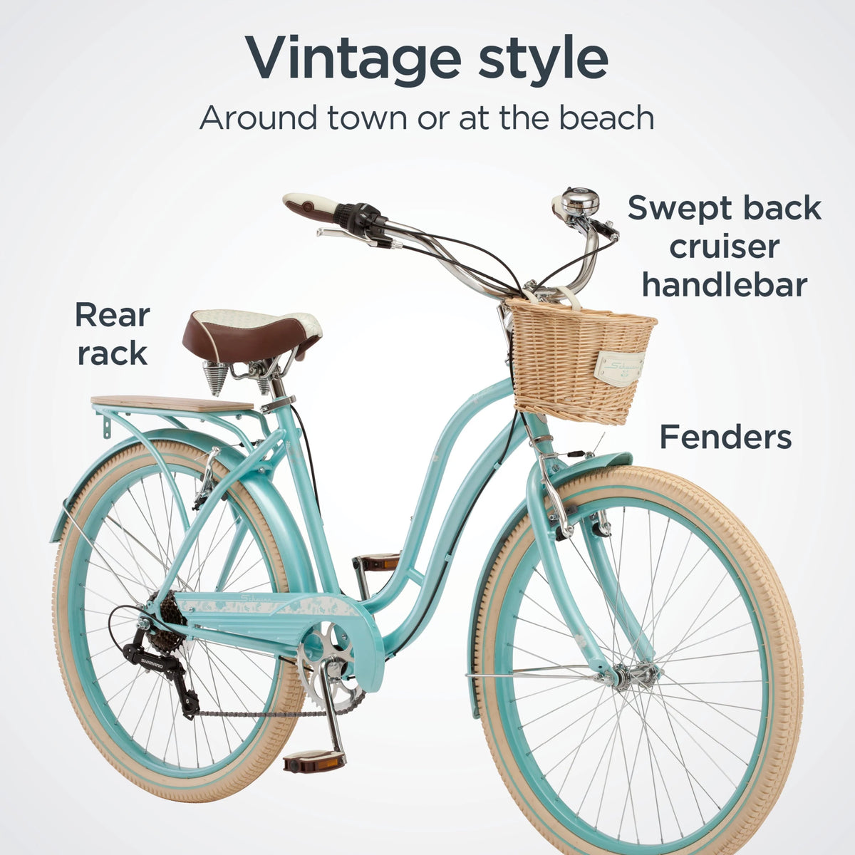 Cabo Cruiser Bike, 26-inch wheels, vintage-style womens frame, blue