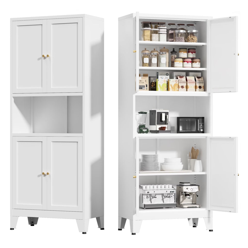 Elegant 69" Tall Modern Kitchen Pantry,Metal Storage Cabinet with Adjustable Shelves,Pantry Storage Cabinet for Kitchen,Dining Room,Living Room,Blue