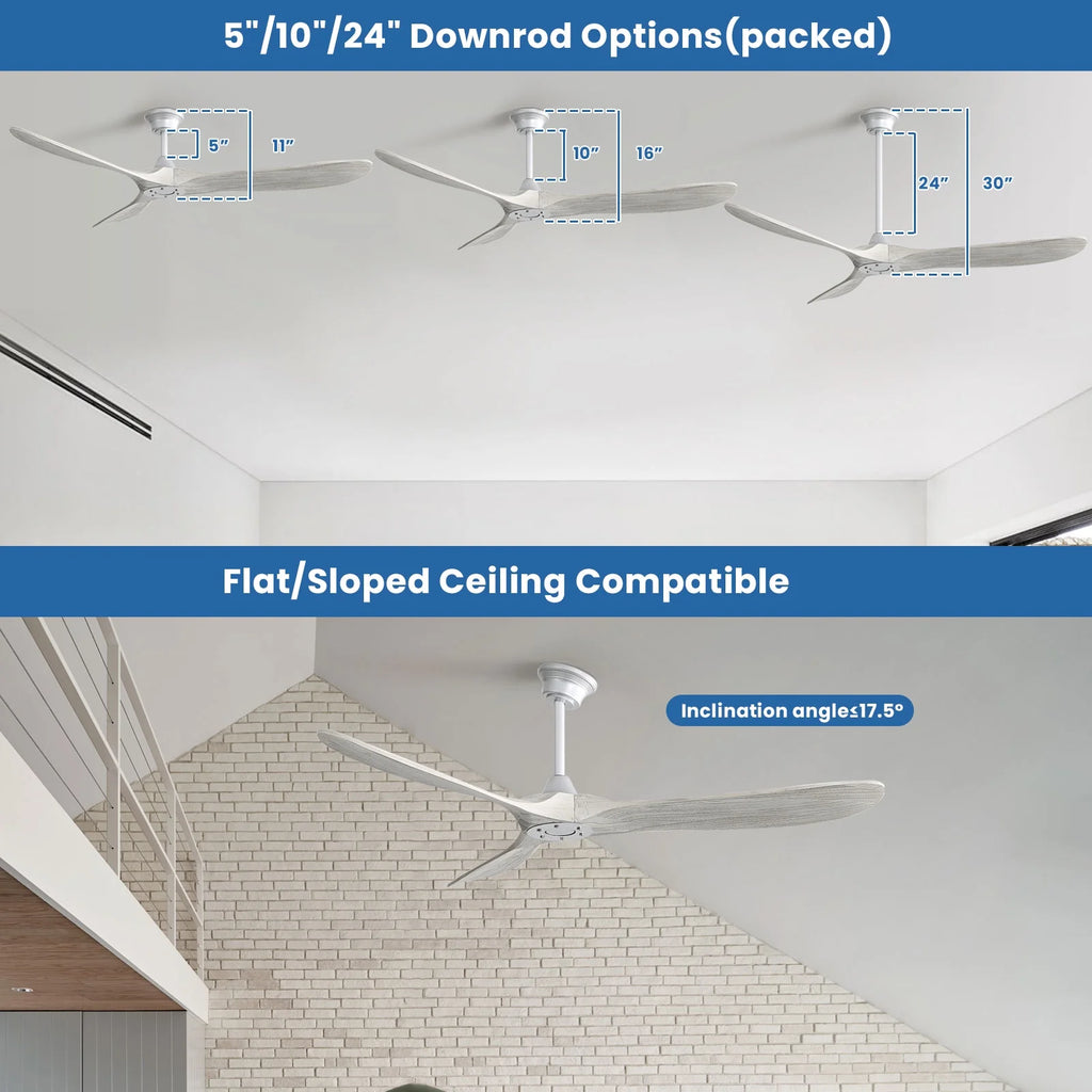 Sofucor 60" Modern Ceiling Fans No Light With Remote Control For Living Room Porch