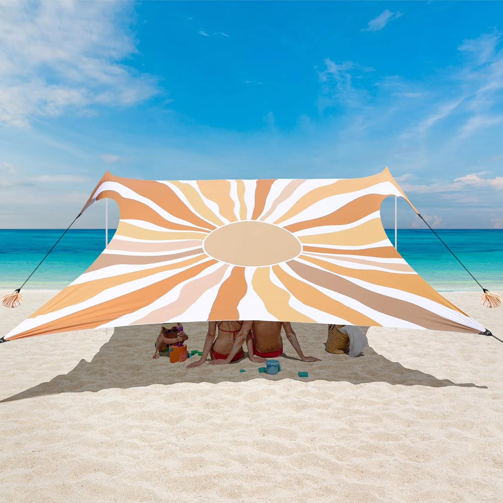 Beach Tent, UPF 50+ Beach Canopy Sun Shade, Portable 10×10 FT Large Pop-Up Beach Tent Sun Shelter with Sand Anchors, Ground Pegs, Easy Setup for Beach, Camping, Park, and Backyard Fun
