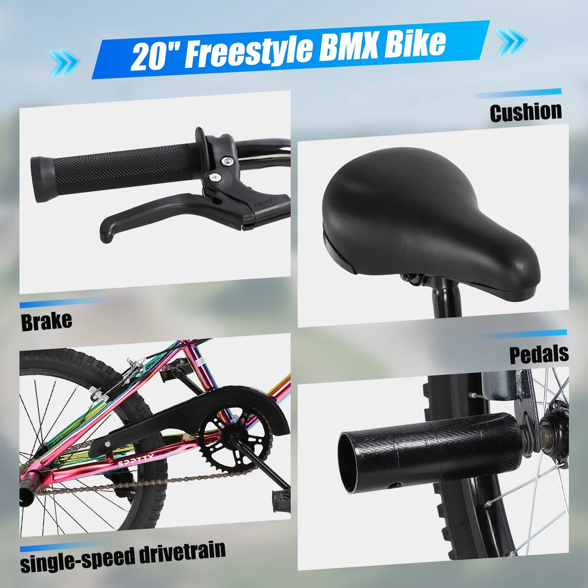 SPPTTY 20" Freestyle BMX Bike with 4 Pegs,Kids Bicycle for Teen Beginner, Age 7-14 Years,Multicolor