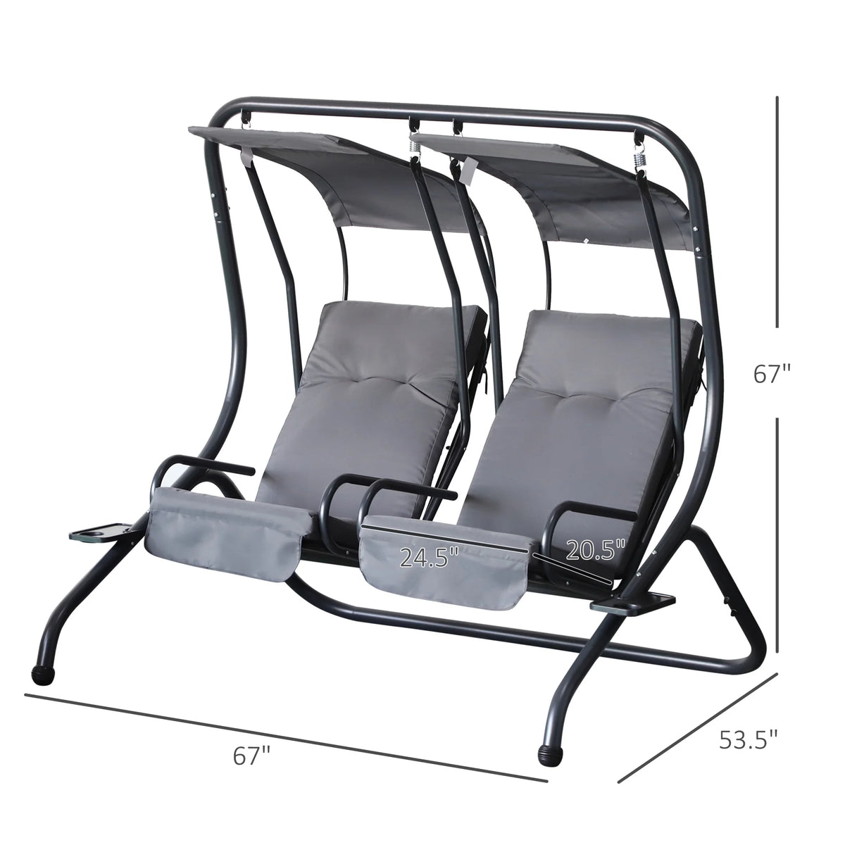 Outsunny 2-Seat Modern Steel Canopy Porch Swing with Cup Holder and Cushions, Beige/Black